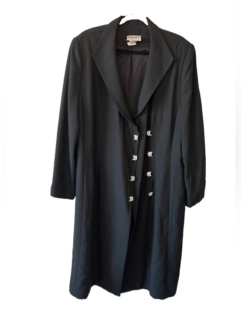 Vintage Night Studio Black Rhinestone Duster Jacket Long Blazer USA 20
